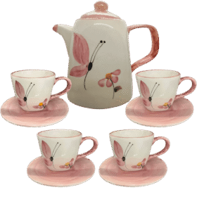 Jogo com 4 Xícaras de 200ml + 1 Chaleira BORBOLETA