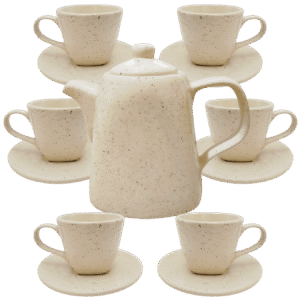 Jogo de 6 Xícaras de 200ml com Pires + 1 Chaleira BEGE