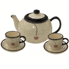 Jogo de Chá com 1 Bule e 2 Xícaras de 70ml com pires - Preto