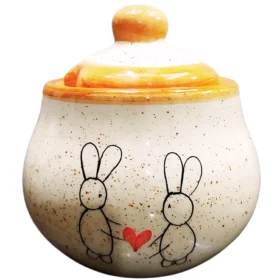Açucareiro Coelho Apaixonado de Páscoa feito de Cerâmica