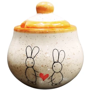 Açucareiro Coelho Apaixonado de Páscoa feito de Cerâmica
