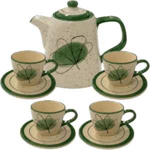 Jogo com 4 Xicaras exclusivo de 200ml + 1 Chaleira VERDE