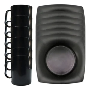 Kit 10 Pratos Quadrado E 10 Caneca 450ml Preto - Prato de Jantar + Caneca Escolar