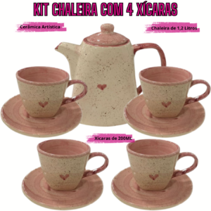Jogo de xicaras para cafe com pires + chaleira 1,2L Cerâmica Louça Pintada à Mão jogo de chá
