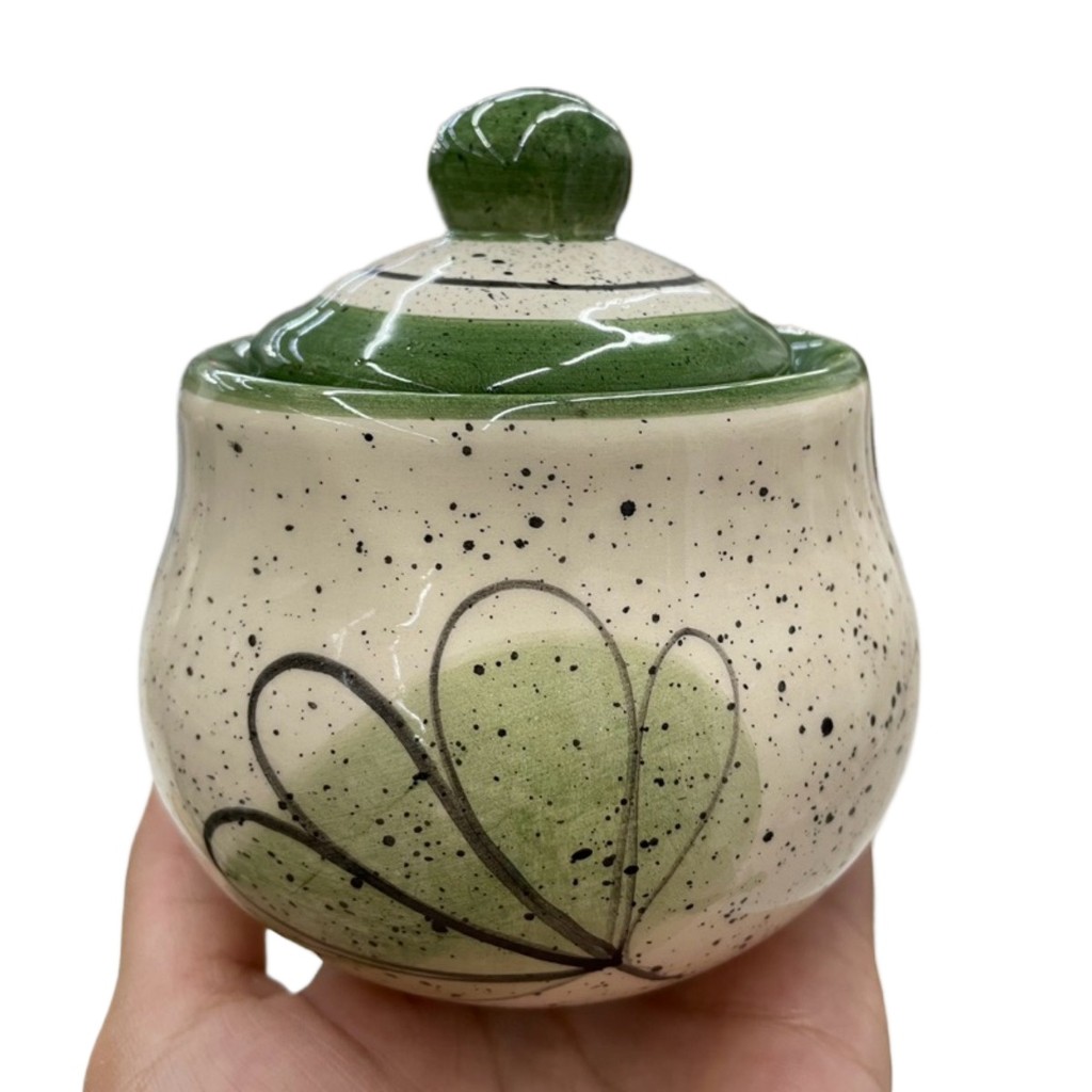 Açucareiro Redondo Pintado á Mão de Cerâmica - Imagem 3