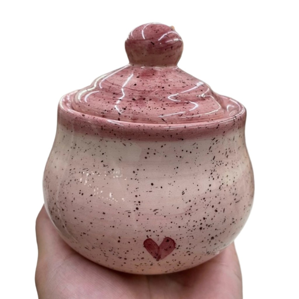 Açucareiro Redondo Pintado á Mão de Cerâmica - Imagem 4