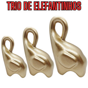 Trio de Elefantes em Cerâmica Enfeite Decorativo de Elefantinhos em Cerâmica