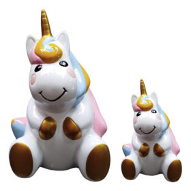 Conjunto com 2 Unicórnios Em Cerâmica Decoração Artigo para Festa Quarto Cenário Infantil