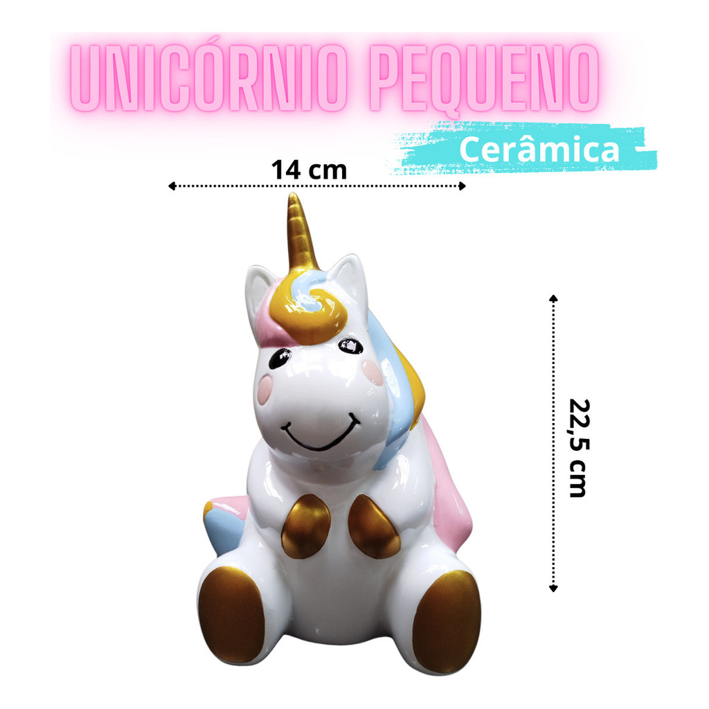 Conjunto com 2 Unicórnios Em Cerâmica Decoração Artigo para Festa Quarto Cenário Infantil - Imagem 2