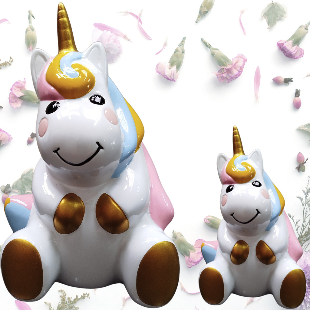 Conjunto com 2 Unicórnios Em Cerâmica Decoração Artigo para Festa Quarto Cenário Infantil - Imagem 5