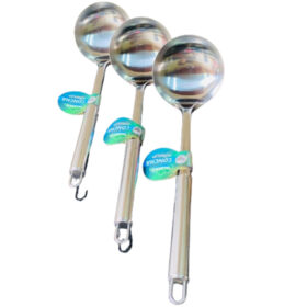 Conjunto De Utensilios Inox 3 Peças Concha Escumadeira Pegador