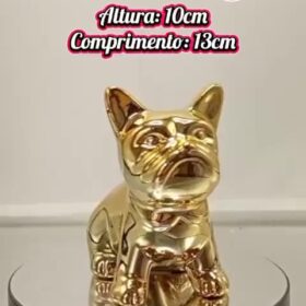 Enfeite Decorativo Cachorro Bulldog Dourado 13cm em Cerâmica – Luxo e Charme