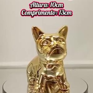 Enfeite Decorativo Cachorro Bulldog Dourado 13cm em Cerâmica – Luxo e Charme