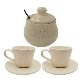 Kit Xícaras De Chá 2 Un Com Pires 200ml E Açucareiro Chapiscado