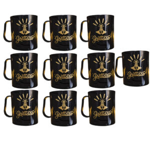 Kit C/10 Canecas Gratidão Preta Plástico Lembrancinhas Igreja Presente 400ML