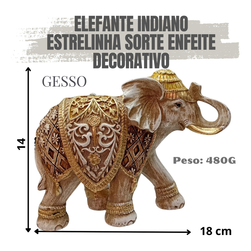 Elefante Estrelinha Da Sorte Enfeite Decorativo Gesso 14cm - Imagem 3