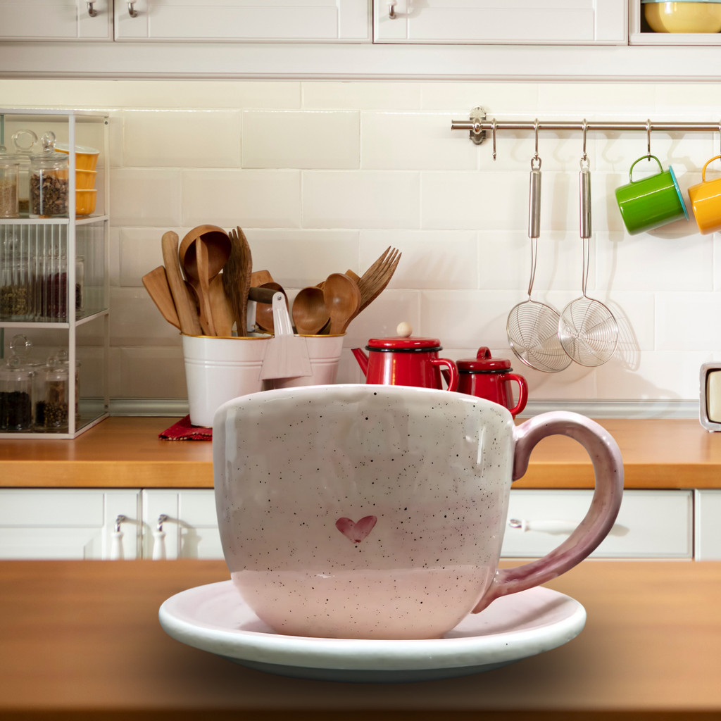 Kit 2 Canecas Xícaras Consume Cerâmica Jumbo Rosa Sopas Caldos 700ml Grande - Imagem 5