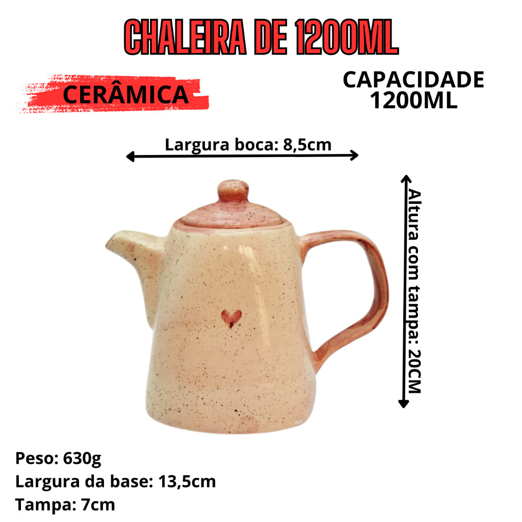 Linda Chaleira Com Tampa em cerâmica Louça Rosa com Coração Bule De Café 1,2ML Pintado a mão - Imagem 5
