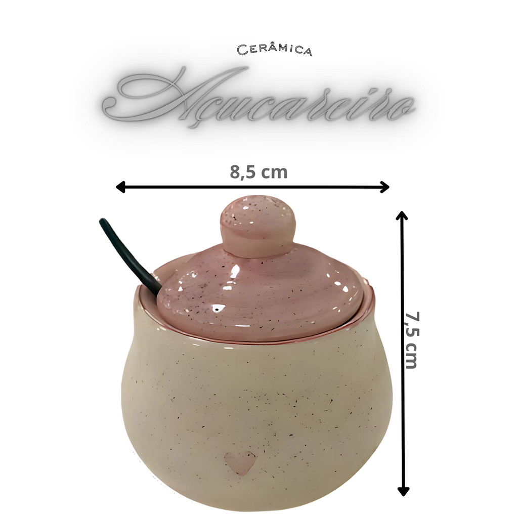 Chaleira Açucareiro 4 Xícaras Com Pires Para Servir Chá Rosa Coração Cerâmica - Imagem 5