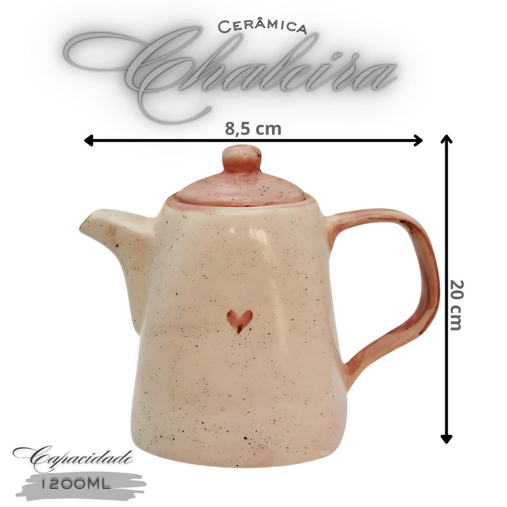 Conjunto de Chá Com Chaleira Açucareiro 2 Xícaras e Pires Pintados á Mão Rosa Coração - Imagem 4