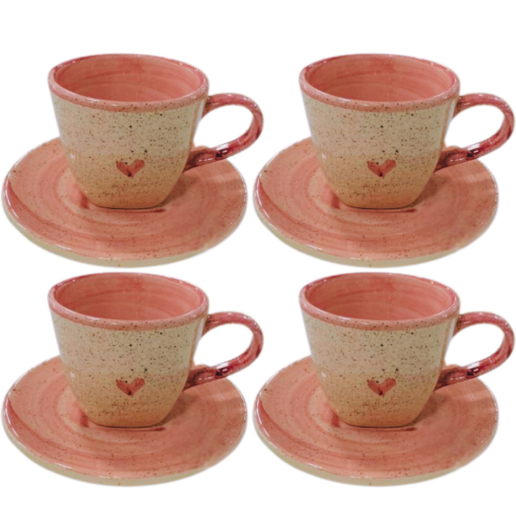 Chaleira com 4 Xícaras para café ou chá de 200ml com Pires em cerâmica artística pintadas a mão - Imagem 3