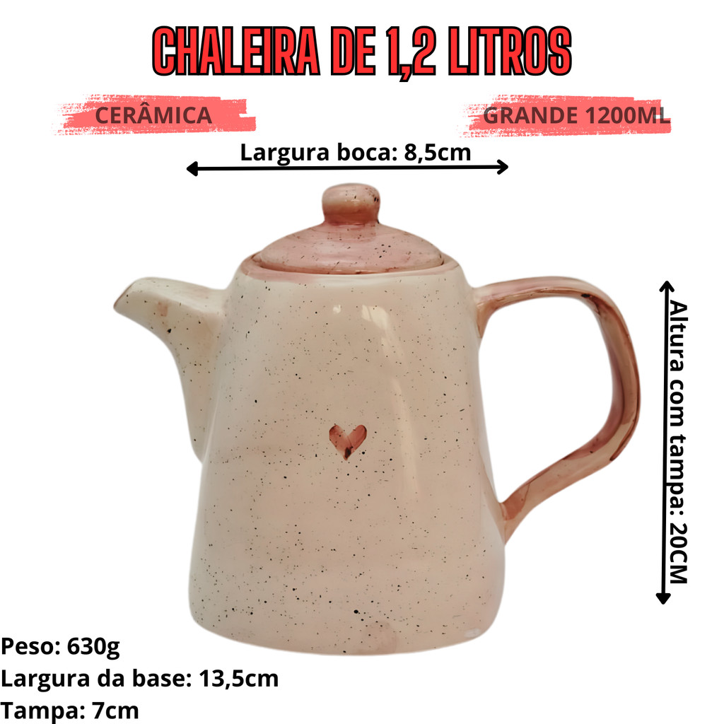 Chaleira com 4 Xícaras para café ou chá de 200ml com Pires em cerâmica artística pintadas a mão - Imagem 4