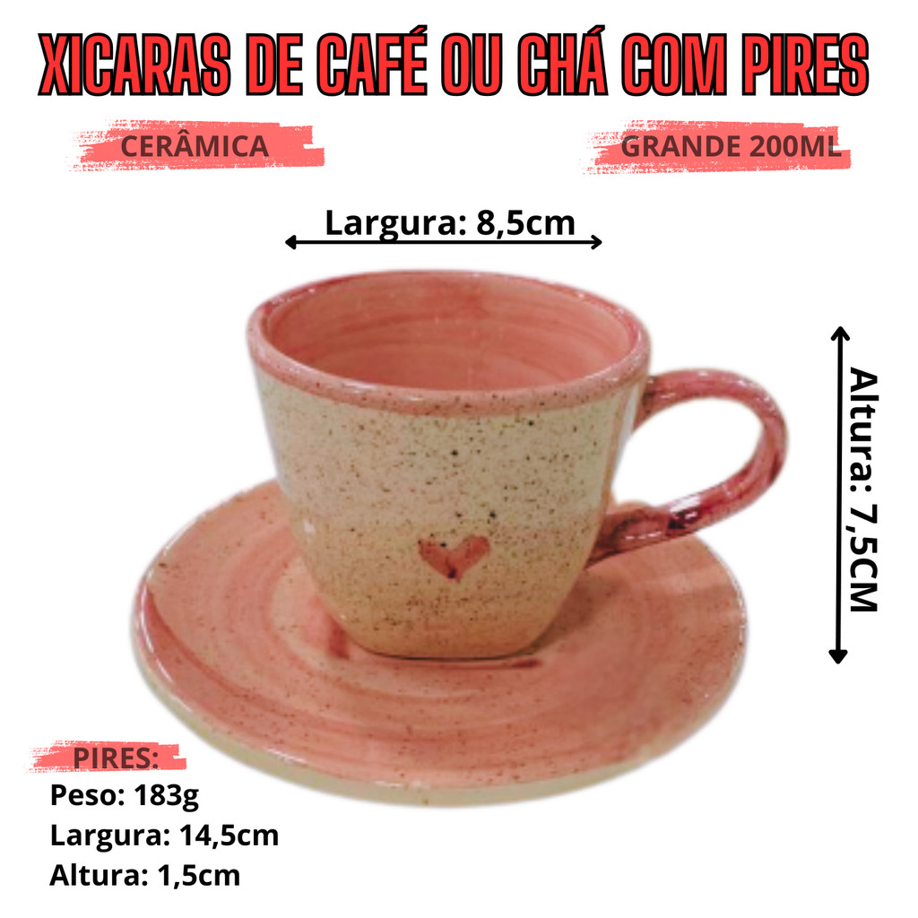 Chaleira com 4 Xícaras para café ou chá de 200ml com Pires em cerâmica artística pintadas a mão - Imagem 5