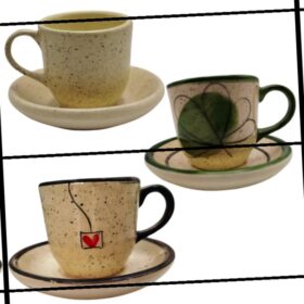 Lindo kit 4 peças 2 xícaras e 2 pires em cerâmica Louça Café Colorido Pintado a Mão