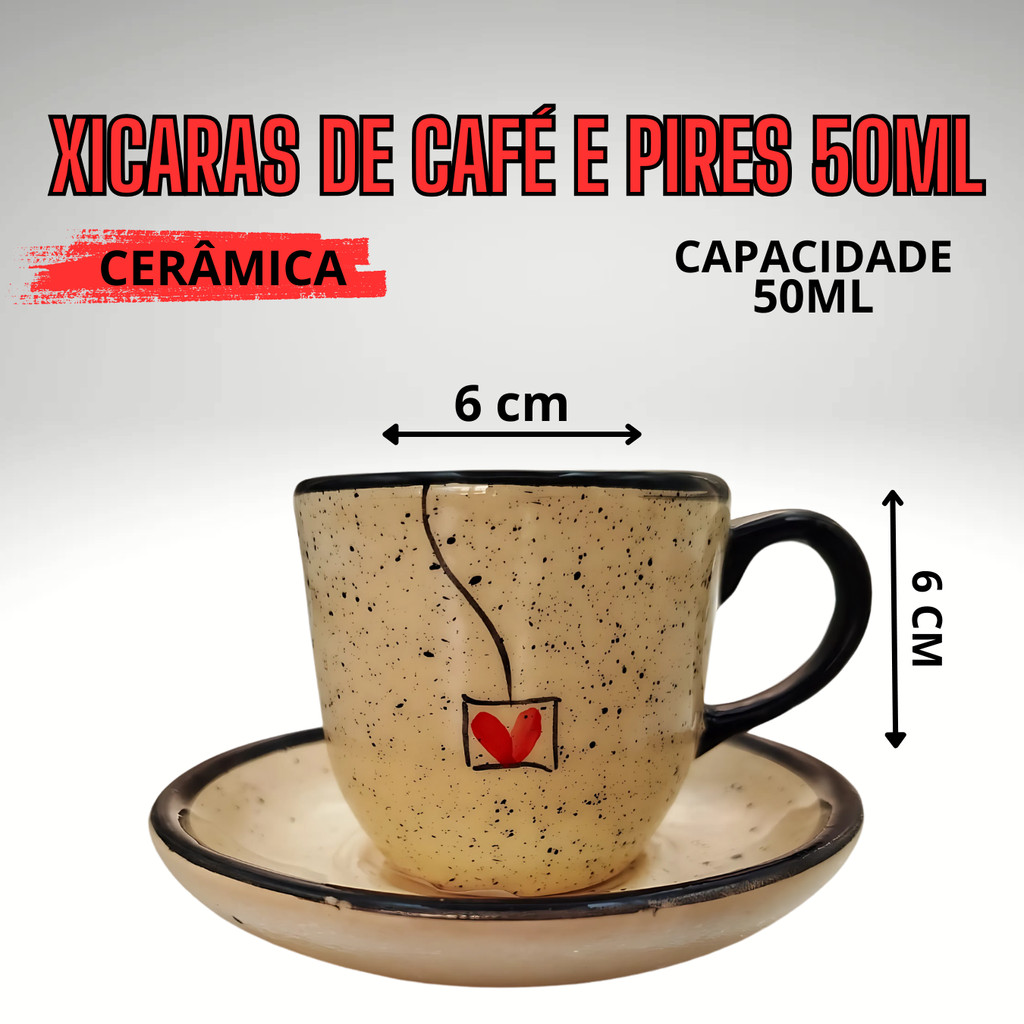 Lindo kit 4 peças 2 xícaras e 2 pires em cerâmica Louça Café Colorido Pintado a Mão - Imagem 5