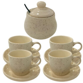 Kit 4 Xícaras De Café 60ml E Açucareiro Cerâmica Chapiscado Pintada à mão