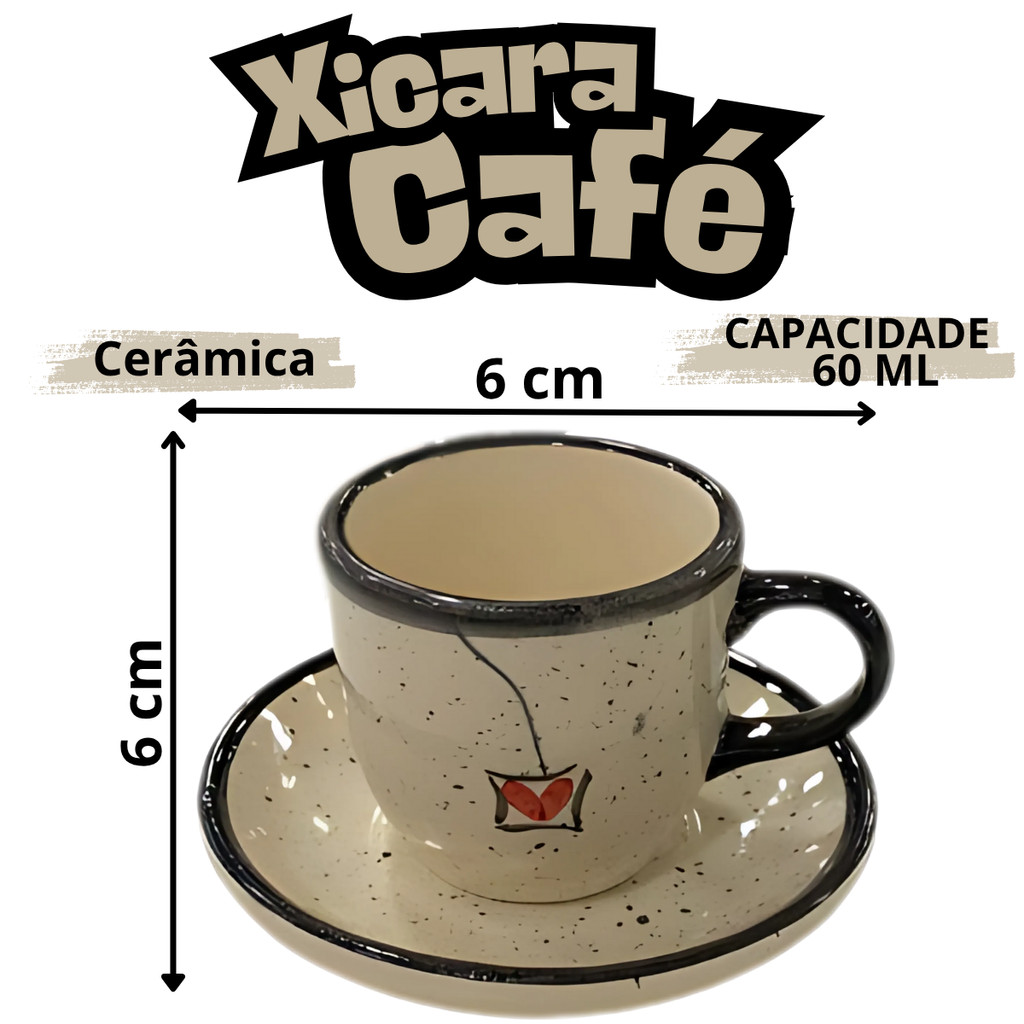Kit 2 Xícaras De Café 60ml Com Pires E Açucareiro Cerâmica Preto Pintada à mão - Imagem 4