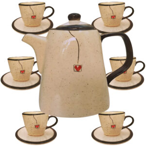 Jogo de 6 Xícaras Canecas 200ml + 1 Chaleira Jogo de xicaras para cafe com Pires em ceramica