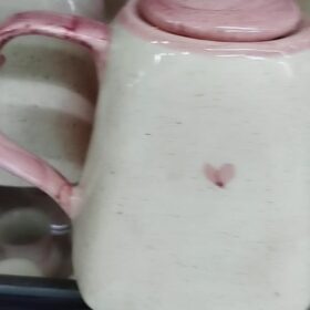 Kit 5 peças 1 Chaleira com 2 Xicaras e Pires em Cerâmica Louça Bule Chá e Café pintados a mão