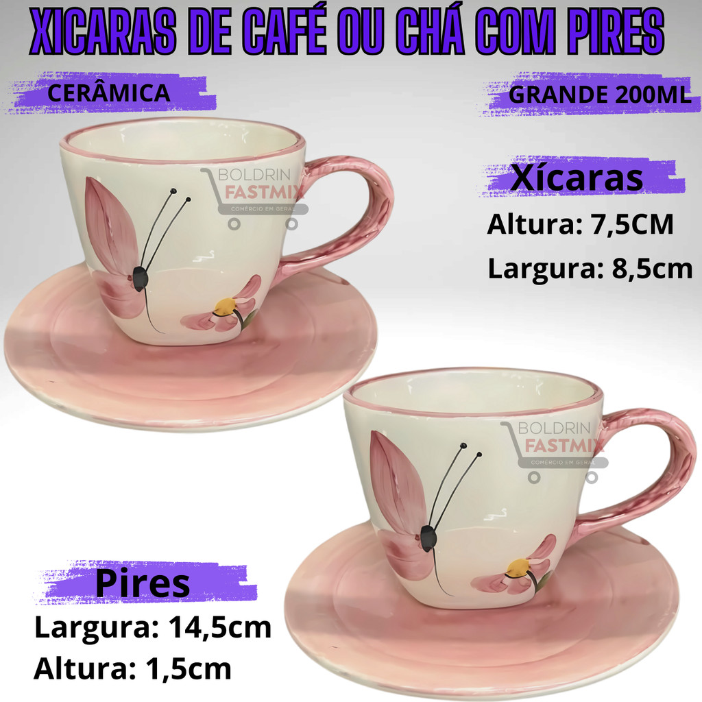 Jogo com 2 Xicaras para Café de 200ml Páscoa com Pires Cerâmica xícara para cafe jogo de chá - Imagem 2