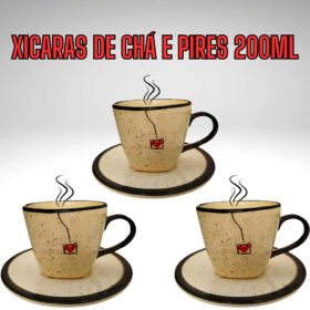 Xícaras de Café ou Chá de 200ml com Pires Cerâmica Pintadas a Mão Diversos Modelos