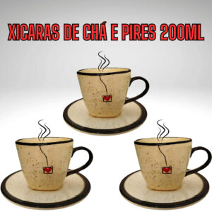 Xícaras de Café ou Chá de 200ml com Pires Cerâmica Pintadas a Mão Diversos Modelos