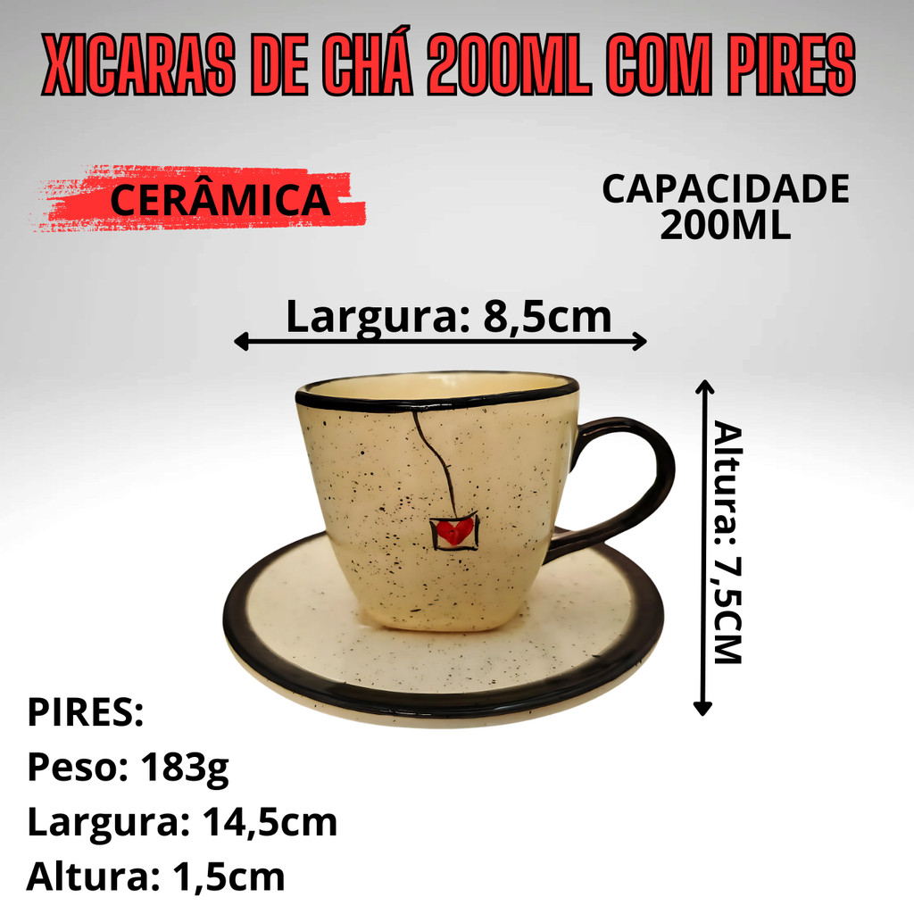 Lindas Xícaras de Café Cafezinho de 200ml com Pires Cerâmica Louça - Imagem 5
