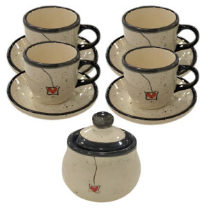 Kit 4 Xícaras De Café 60ml Com Pires E Açucareiro Cerâmica Preto Pintada à mão