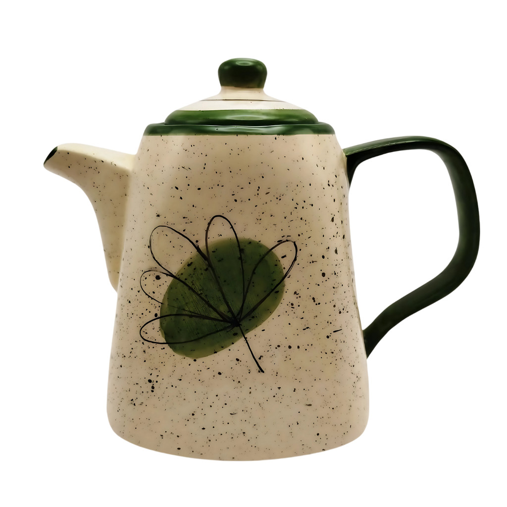 Kit de Chá Com Chaleira Açucareiro 2 Xícaras e Pires Pintados á Mão Verde Cerâmica - Imagem 5