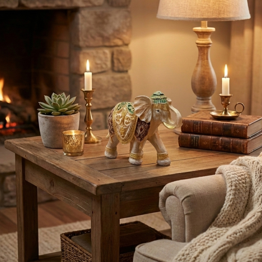 Elefante Estrelinha Da Sorte Enfeite Decorativo Gesso 14cm - Imagem 2