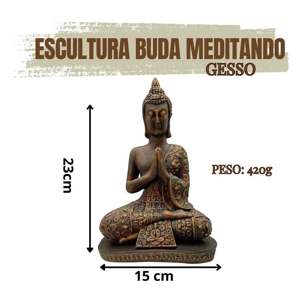 Estátua Buda Tibetano Hindu Sidarta 23cm Cobre Decoração - Imagem 3