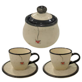 Xícaras De Chá 2 Unidades Com Pires 200ml E Açucareiro Preto pintados a mão em cerâmica