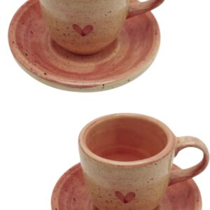 Jogo de Xicaras para Café sedo 2 xícaras e 2 pires em Cerâmica 4 peças Pintado a Mão 75ml