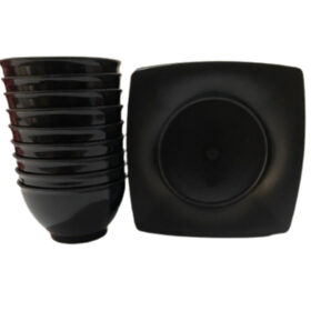 10 Cumbucas 750ml + 10 Pratos Quadrados 22cm de plástico reutilizáveis