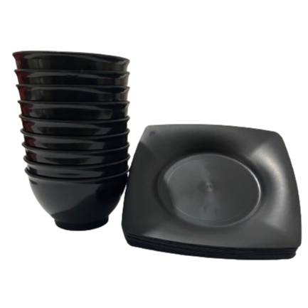 10 Cumbucas 750ml + 10 Pratos Quadrados 22cm de plástico reutilizáveis - Imagem 5