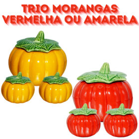 Trio de Morangas Aboboras Moranguinha Amarelo ou Vermelho Finger Food Mesa Posta Decoração