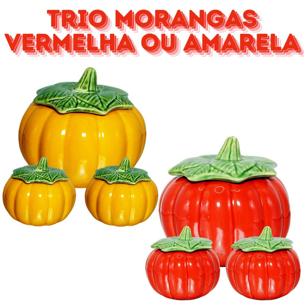 Trio de Morangas Aboboras Moranguinha Amarelo ou Vermelho Finger Food Mesa Posta Decoração