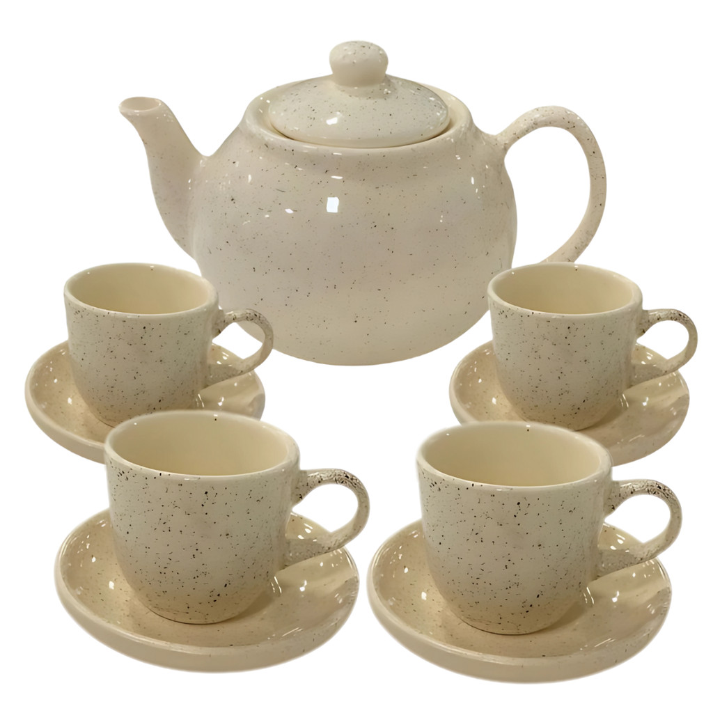 Kit Jogo De Chá Café 4 Xícaras 70ml + Bule 600ml Cerâmica - Imagem 2