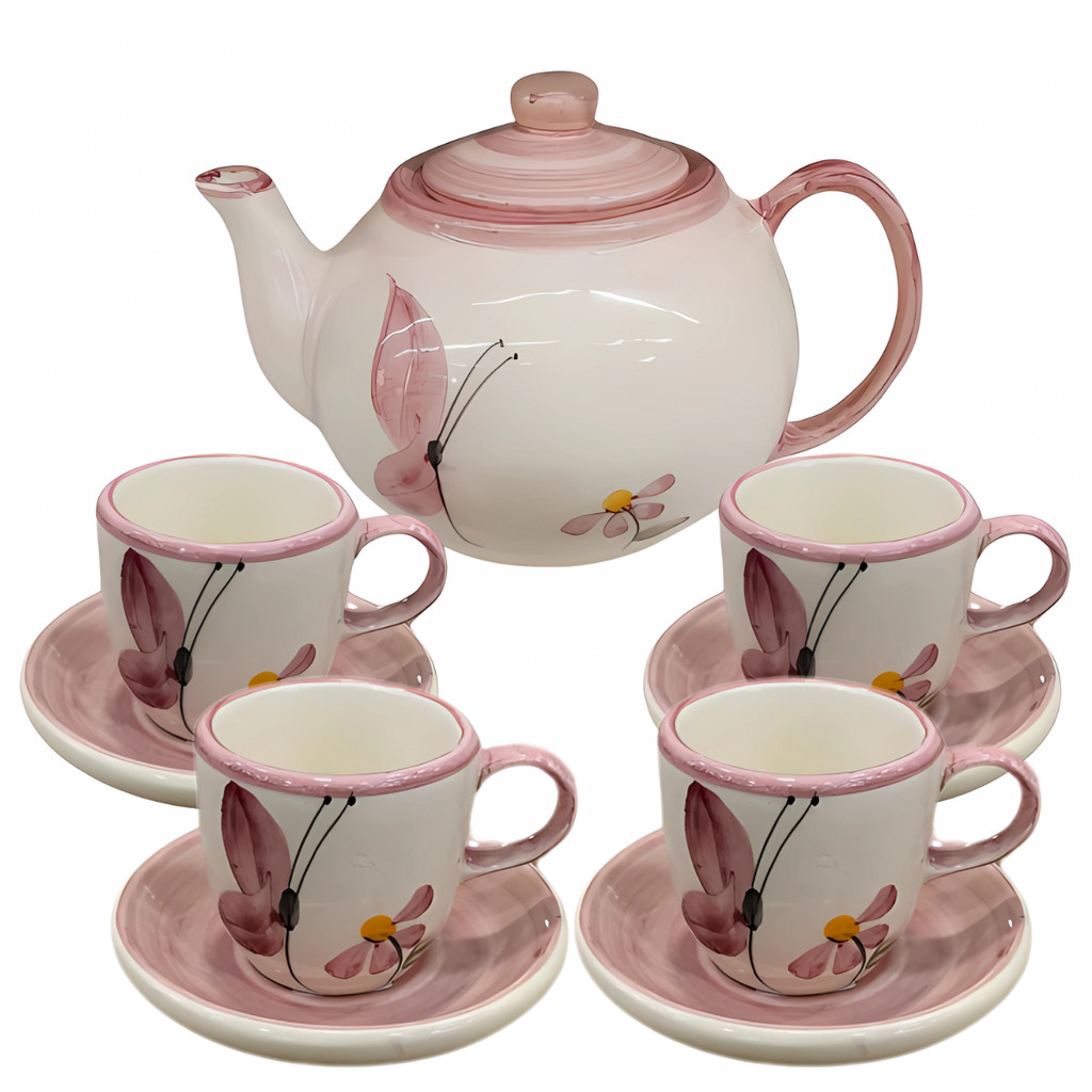 Kit Jogo De Chá Café 4 Xícaras 70ml + Bule 600ml Cerâmica - Imagem 3