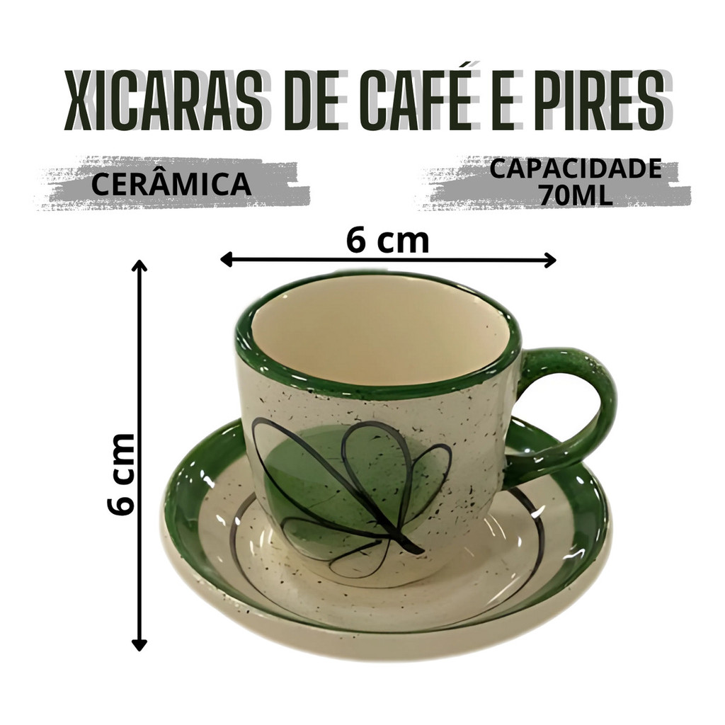 Kit Jogo De Chá Café 4 Xícaras 70ml + Bule 600ml Cerâmica - Imagem 4